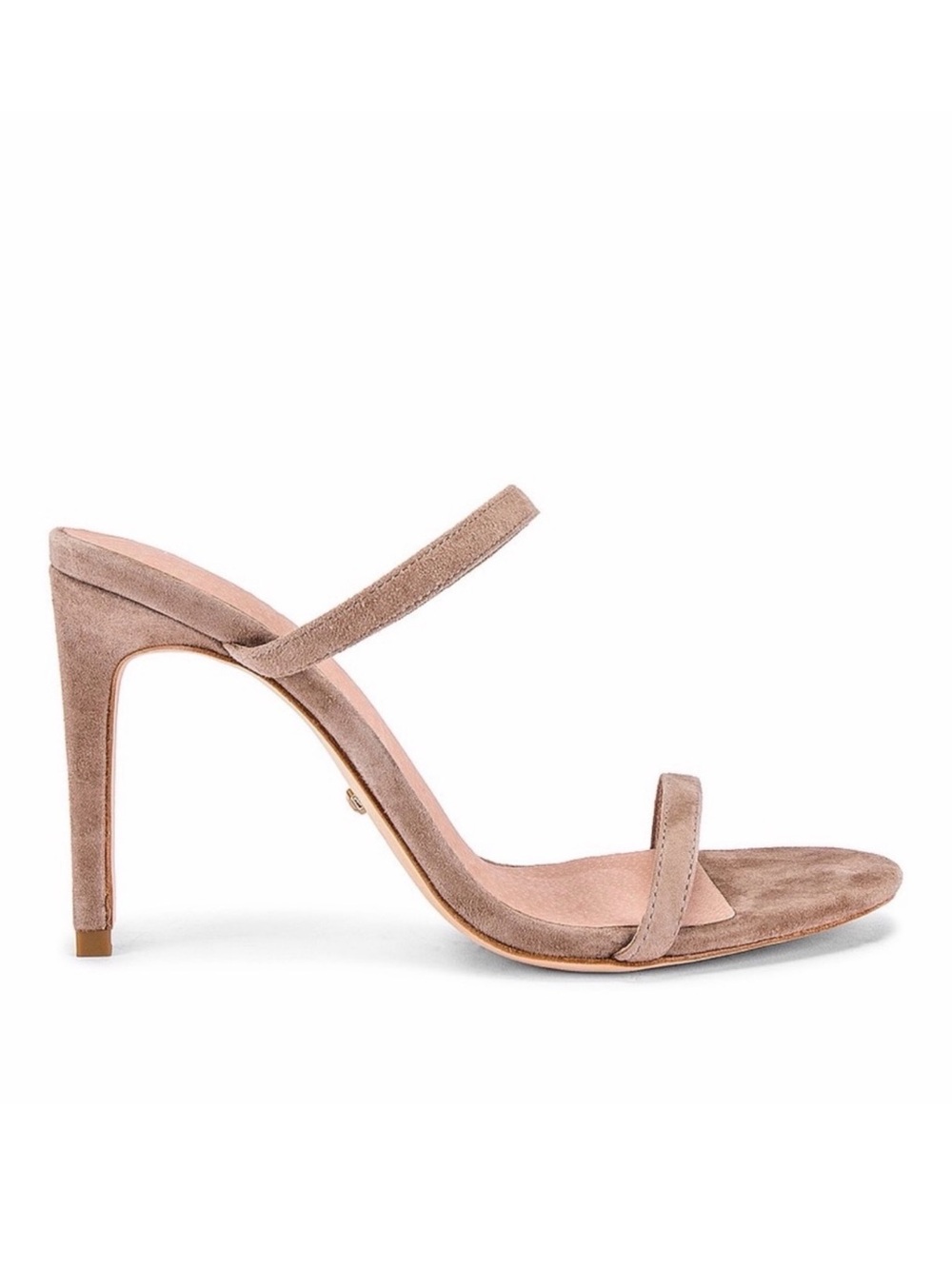 RAYE Taupe Suede Two-Strap Stiletto Sandal